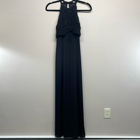 Vintage 90’s Betsy & Adam High Neck Halter Soutache Formal Long Gown Dress 3/4 - Picture 1 of 16